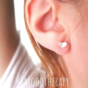 Folded Heart Stud Earrings Gold, Rose, Oxidized or Polished 925 Sterling Silver